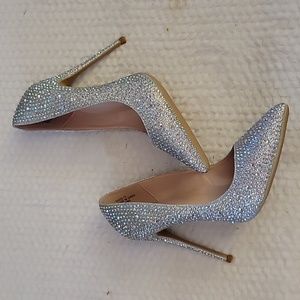 Elizabet Tang silver glitter pumps party stiletto shoes 4.7" high heels sz 8 NEW